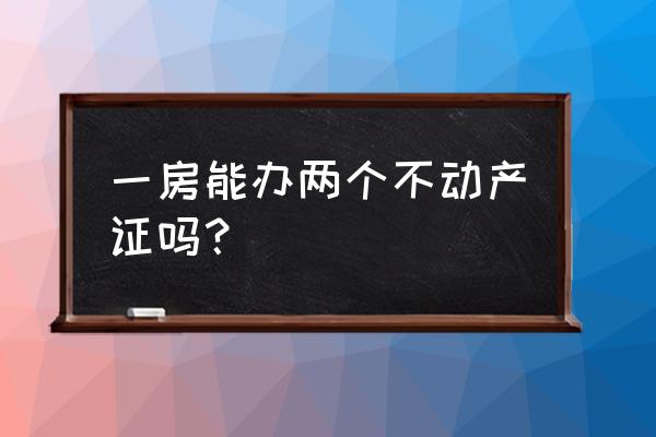 一个房子几个不动产权证 一房能办两个不动产证吗？