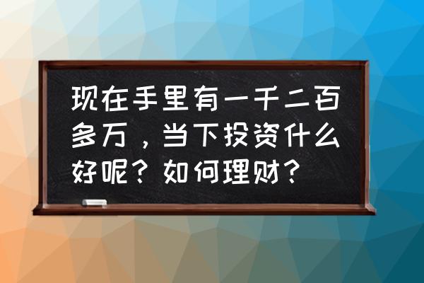 当今最好的投资品种 现在手里有一千二百多万，当下投资什么好呢？如何理财？